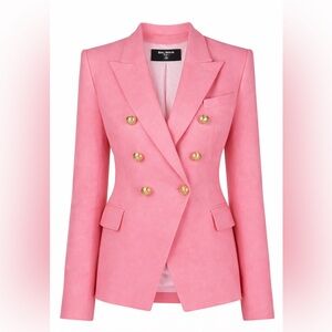 Balmain Paris Pink Double Breasted Piqué Blazer Gold Buttons FR36 US 4 NWT Small